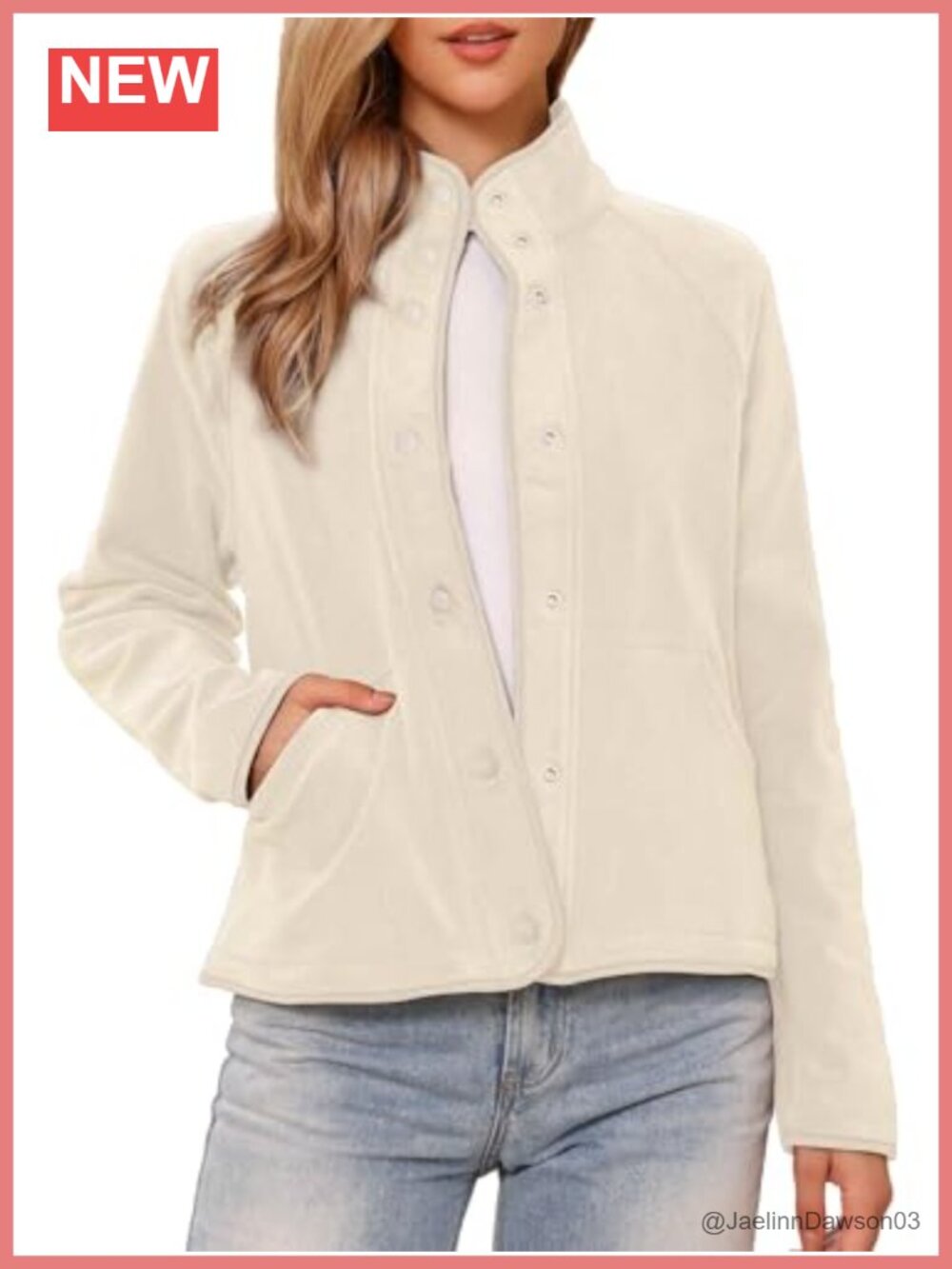Women's Fleece Jacket Button Down Snap Front Stand Collar Cropped Fall Coat